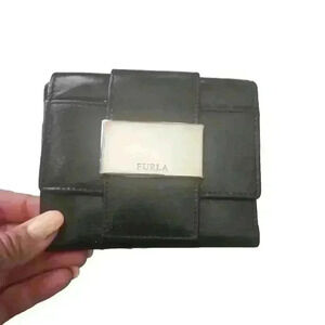 Furla Vintage Black Leather Compact Wallet